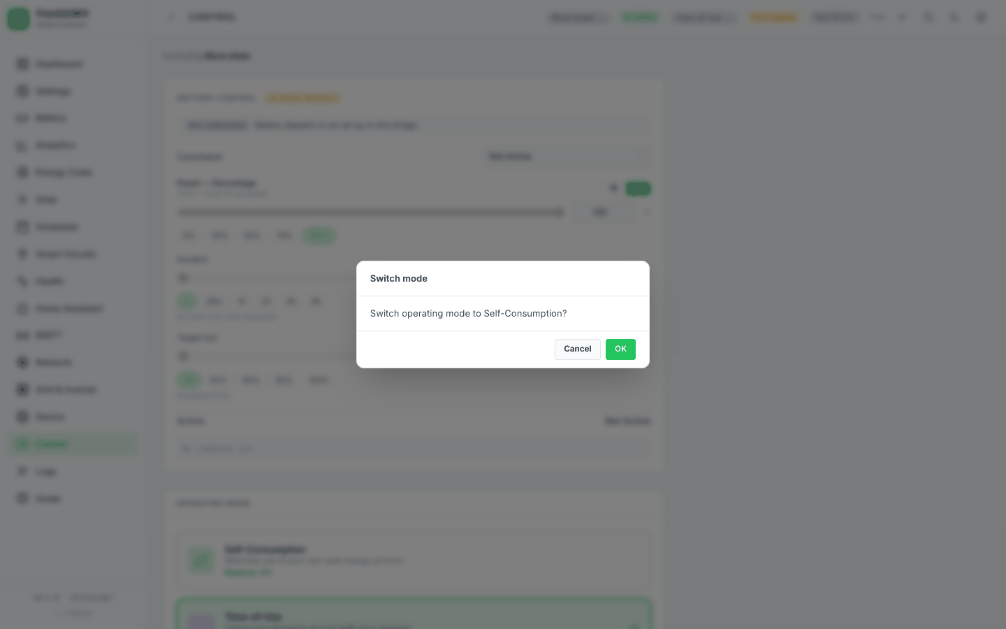 Choosing a mode asks for confirmation first