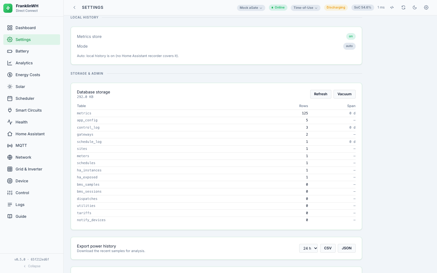 Settings → Admin → Local history, with its mode