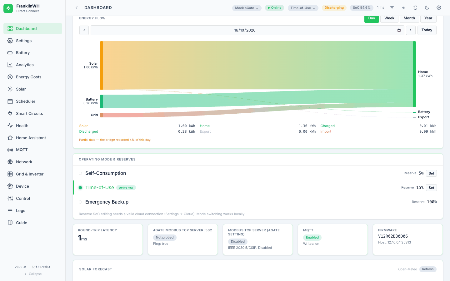 The Energy Flow card on the Dashboard