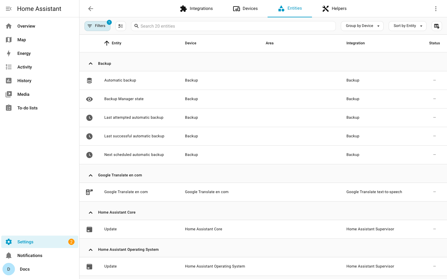Home Assistant's Settings → Entities page, where an entity id is changed