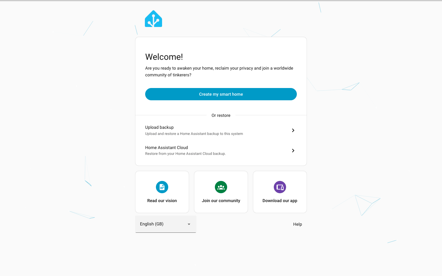 Home Assistant's onboarding welcome page