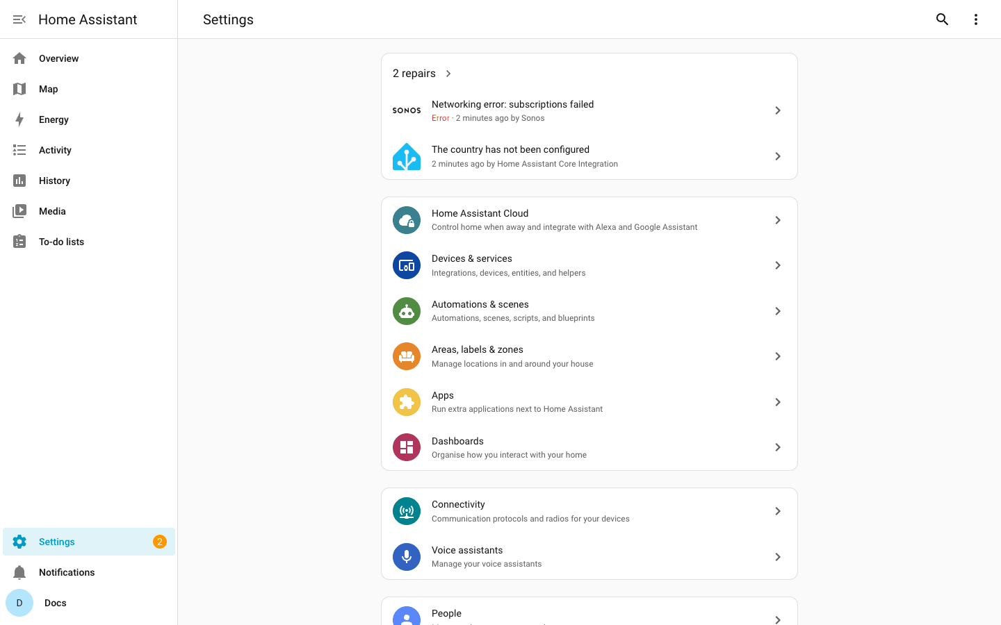 Home Assistant Settings