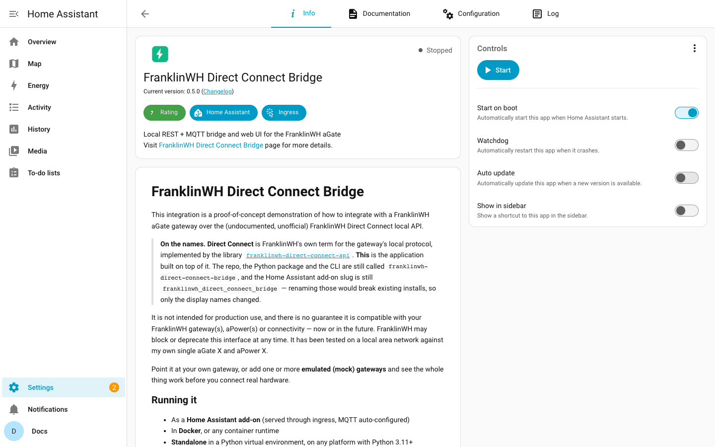 The bridge installed and stopped
