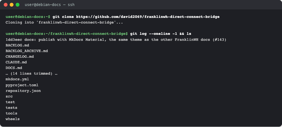 git clone of the repository