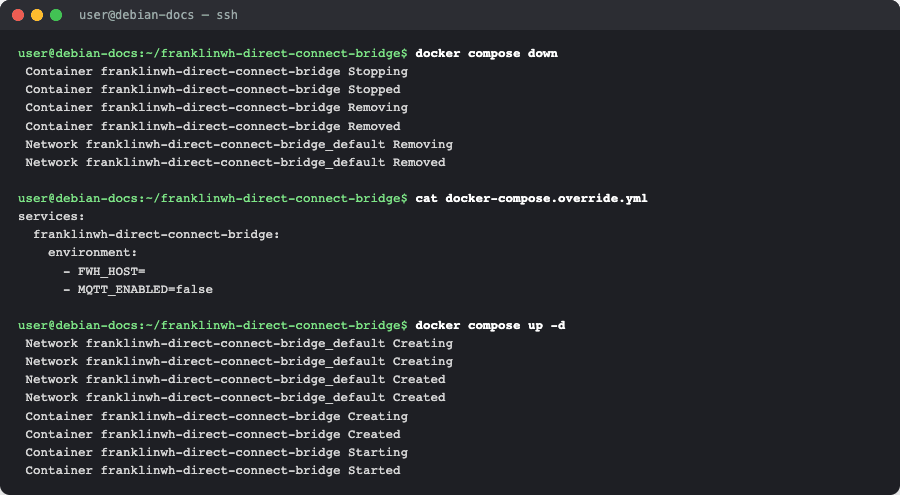 The override file and the container recreated
