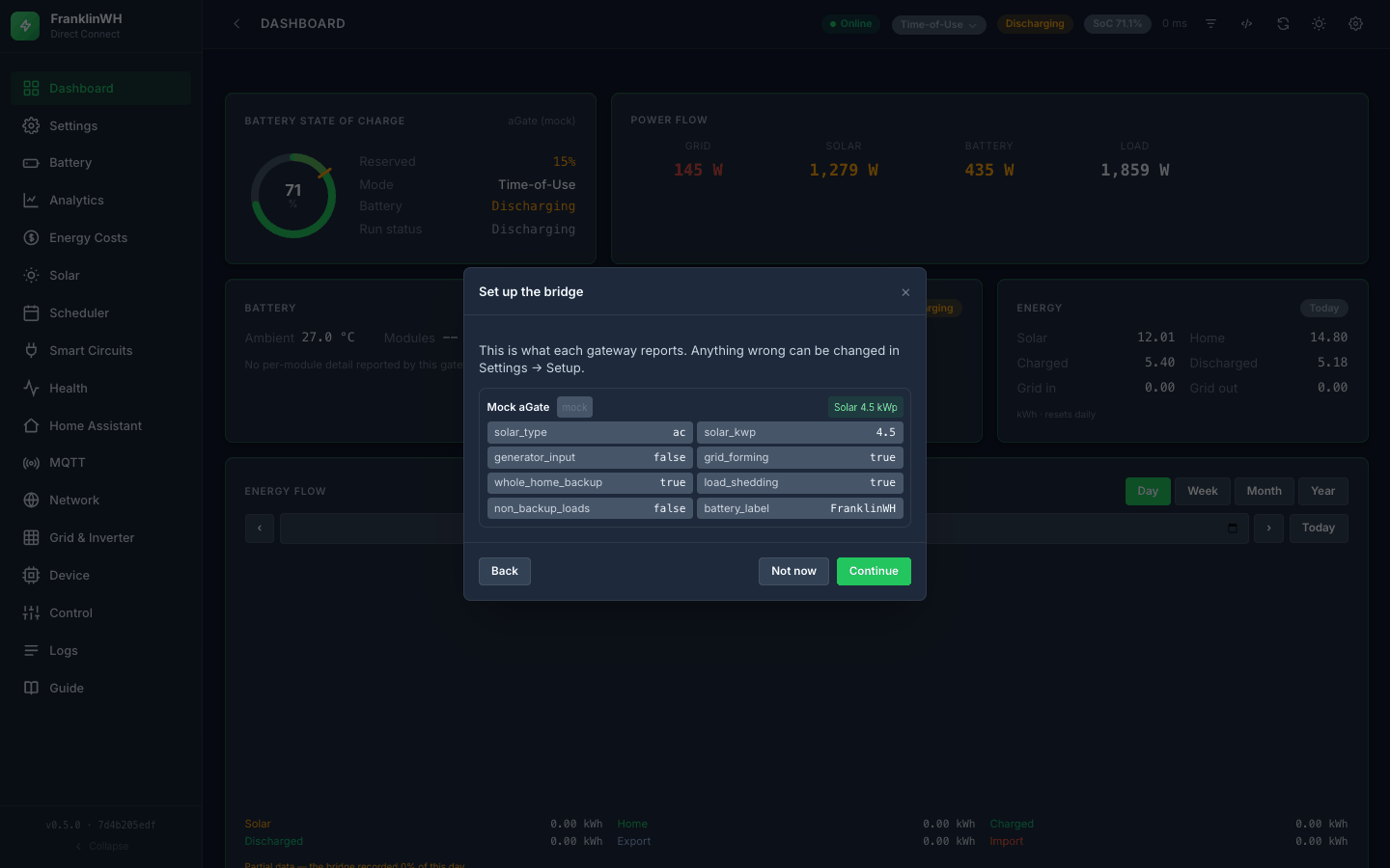Wizard: what the mock gateway reports