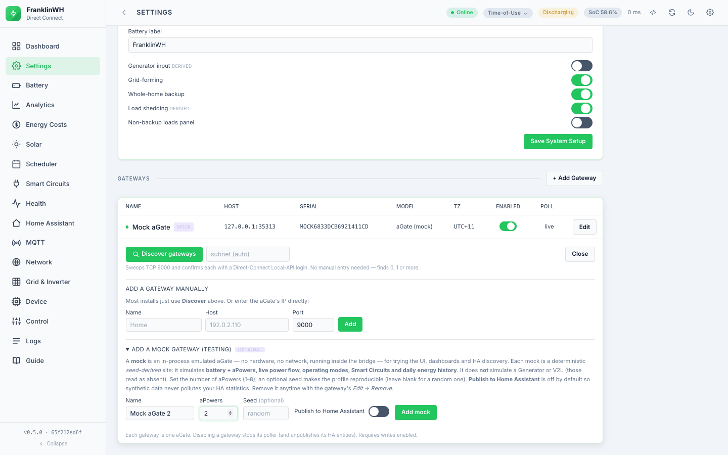 Settings → Gateways → Add a mock gateway
