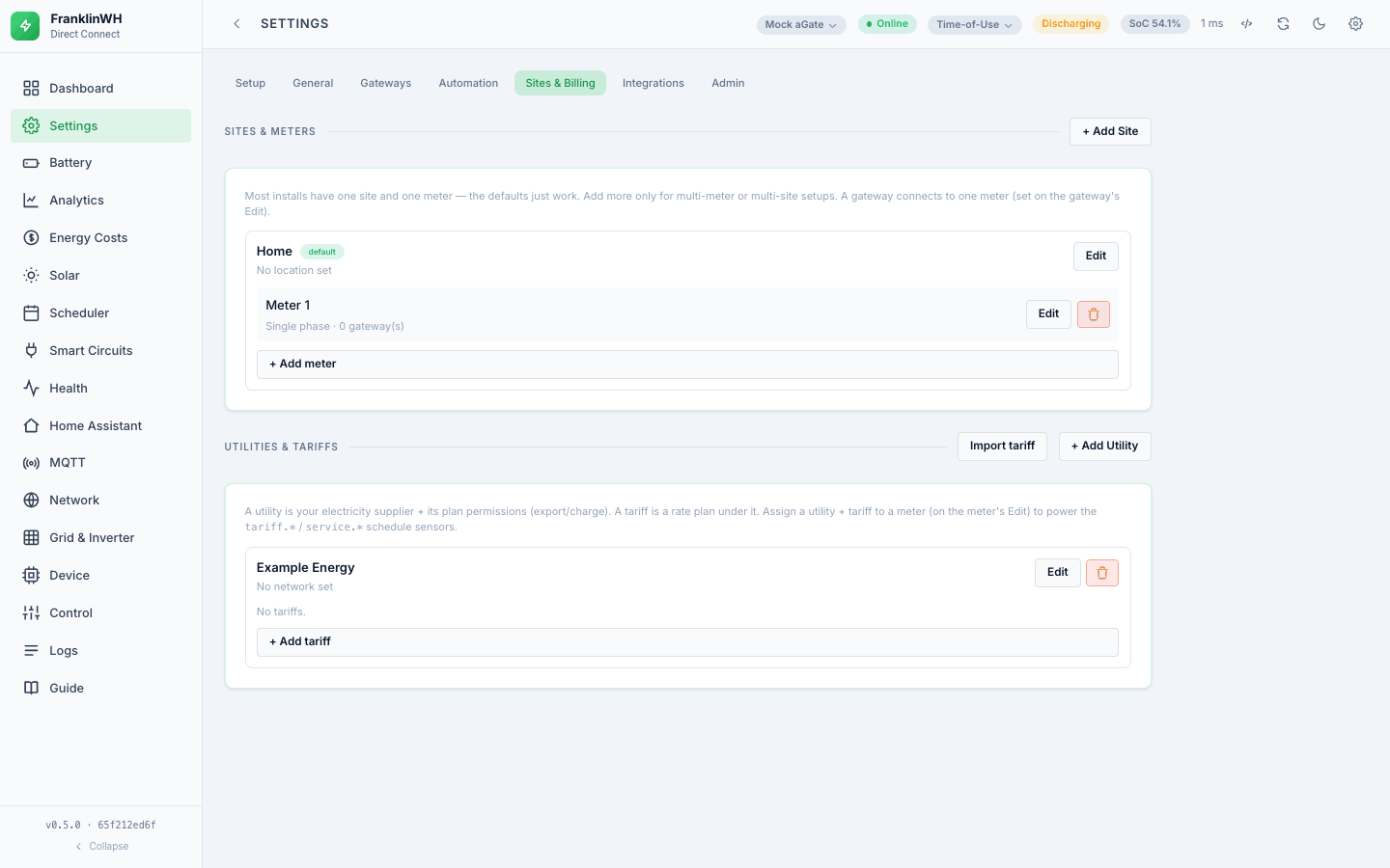 Settings → Sites & Billing