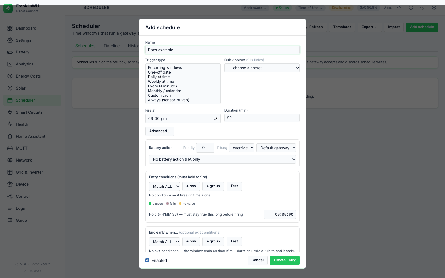 Add schedule, with the trigger types listed