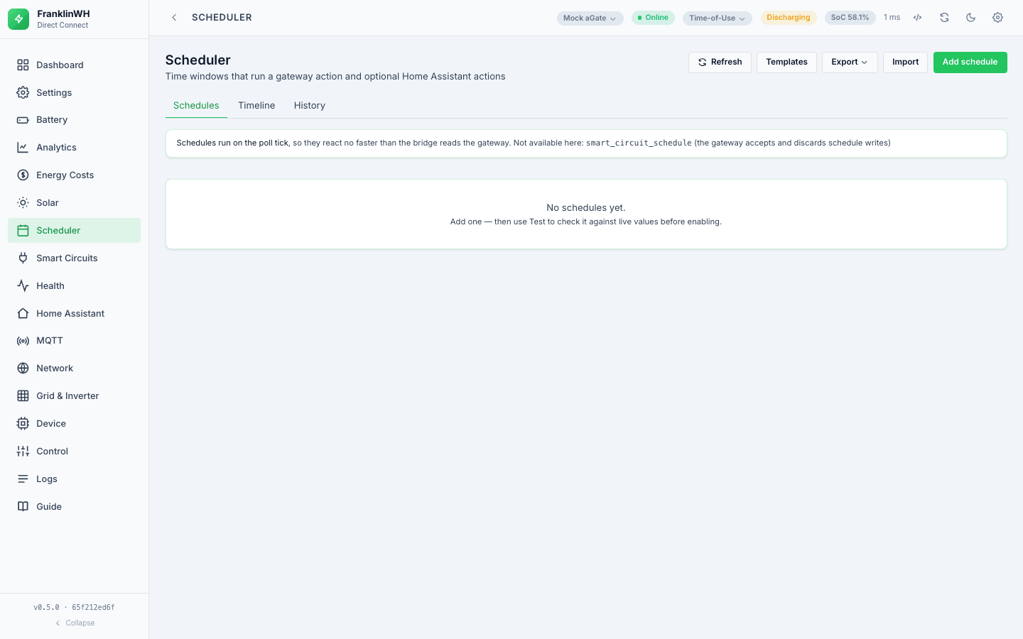 The Scheduler tab's note that schedules run on the poll tick