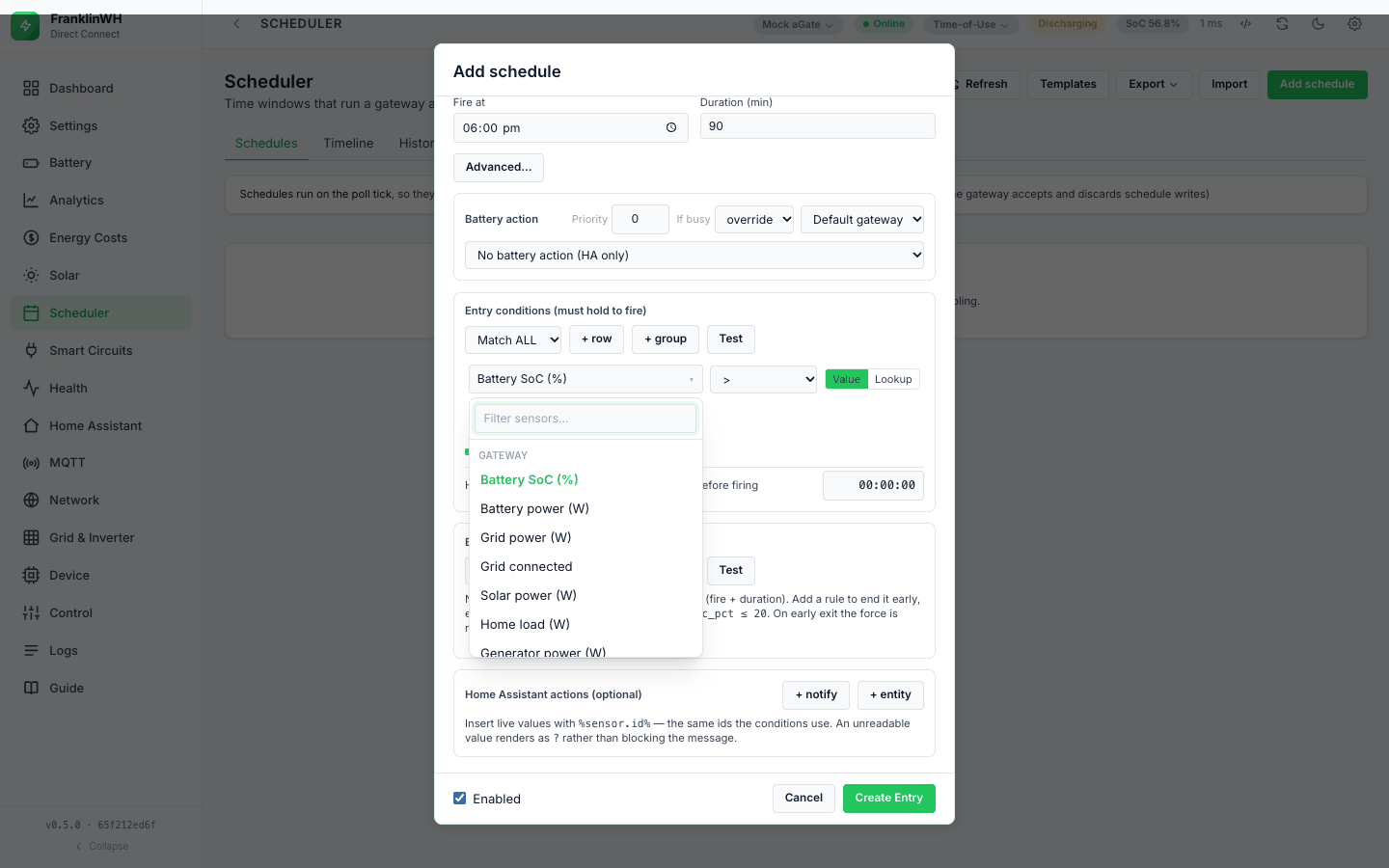 The grouped sensor picker