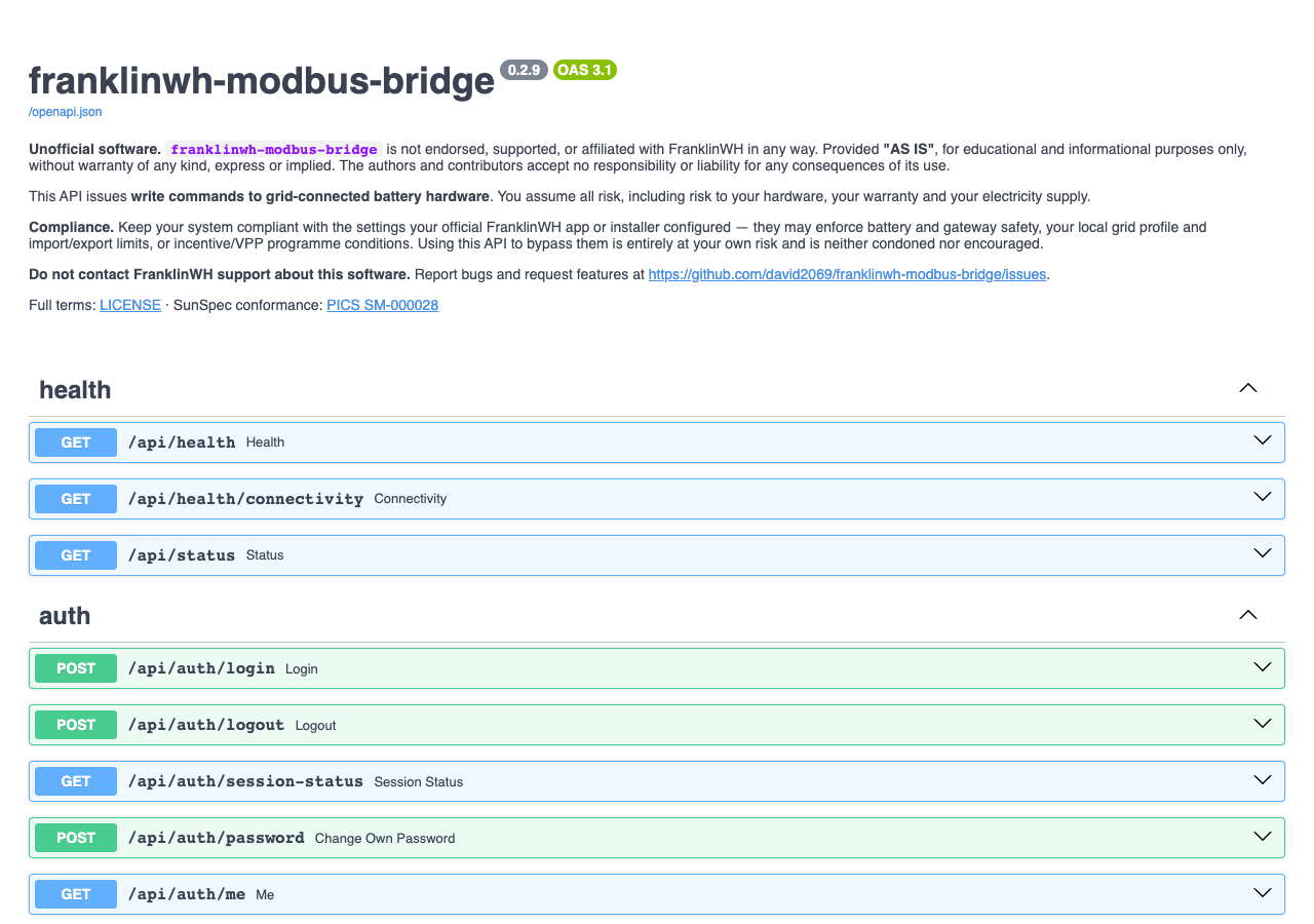 Swagger UI at /docs