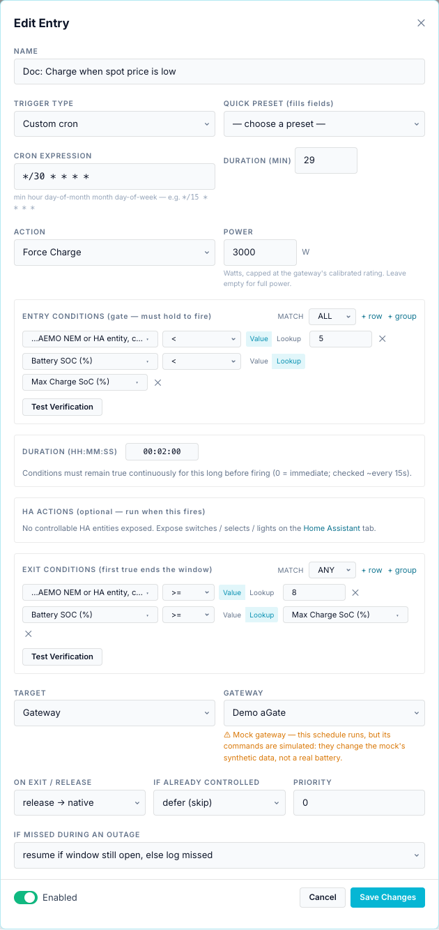 Charge when spot price is low