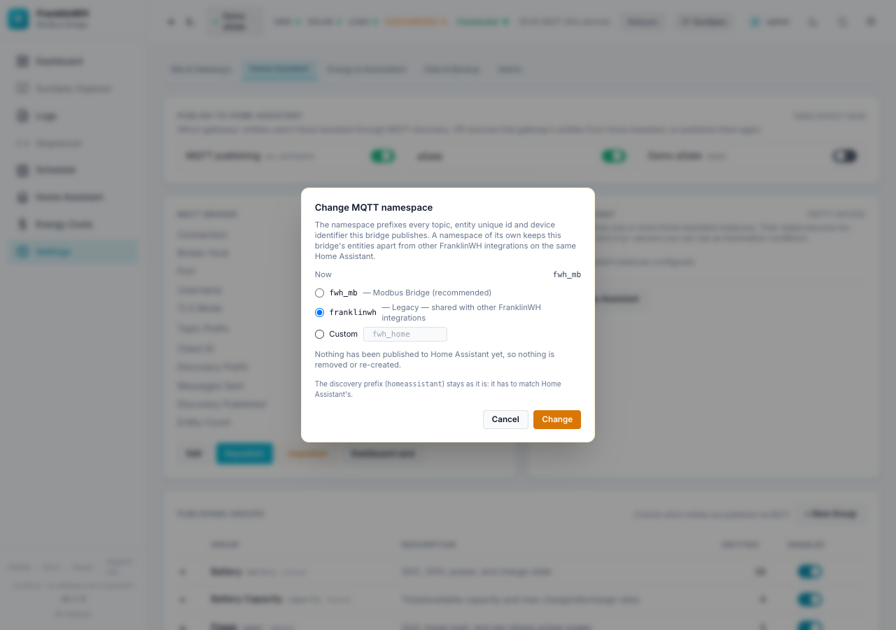 Change MQTT namespace