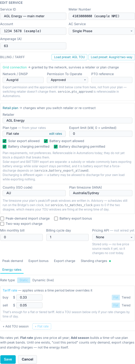 The AGL service in the editor