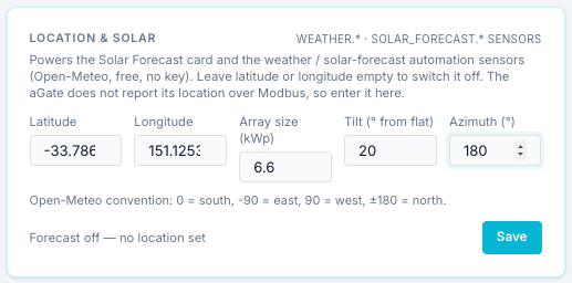 Location & Solar filled in