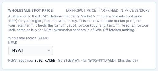 Wholesale spot price, NSW1