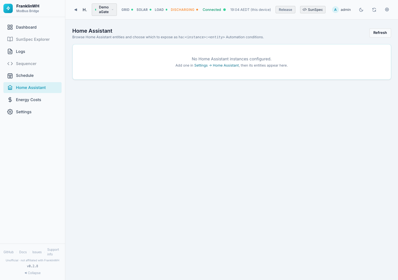 Home Assistant page with no instance