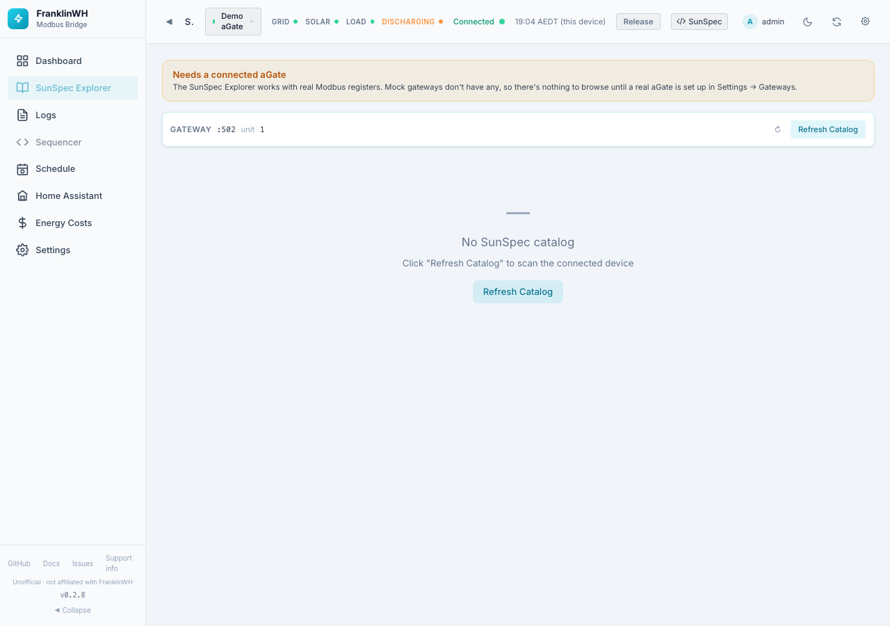 SunSpec Explorer with only the demo gateway