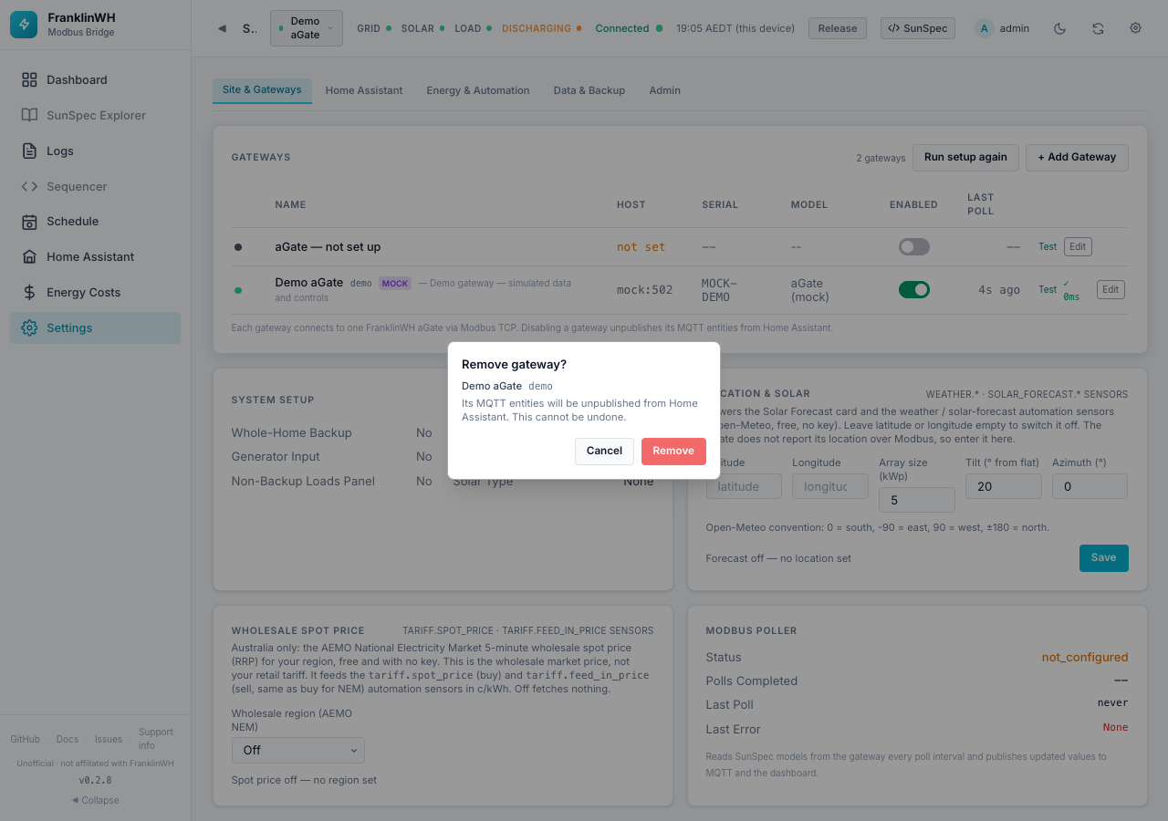 Remove gateway confirmation