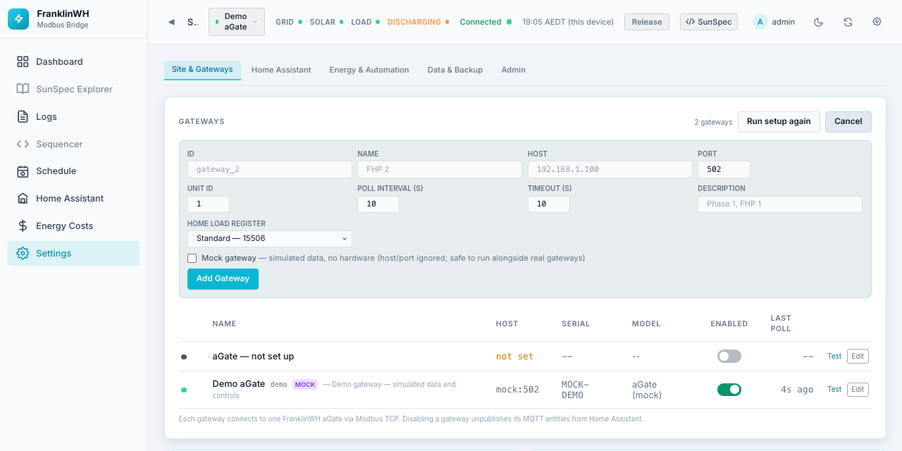Add Gateway form