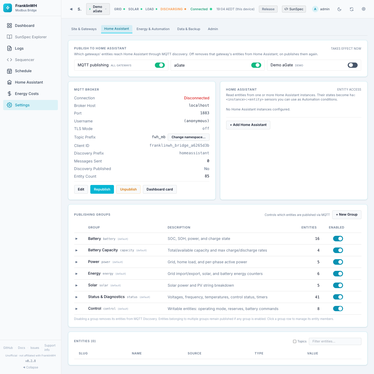 Home Assistant settings