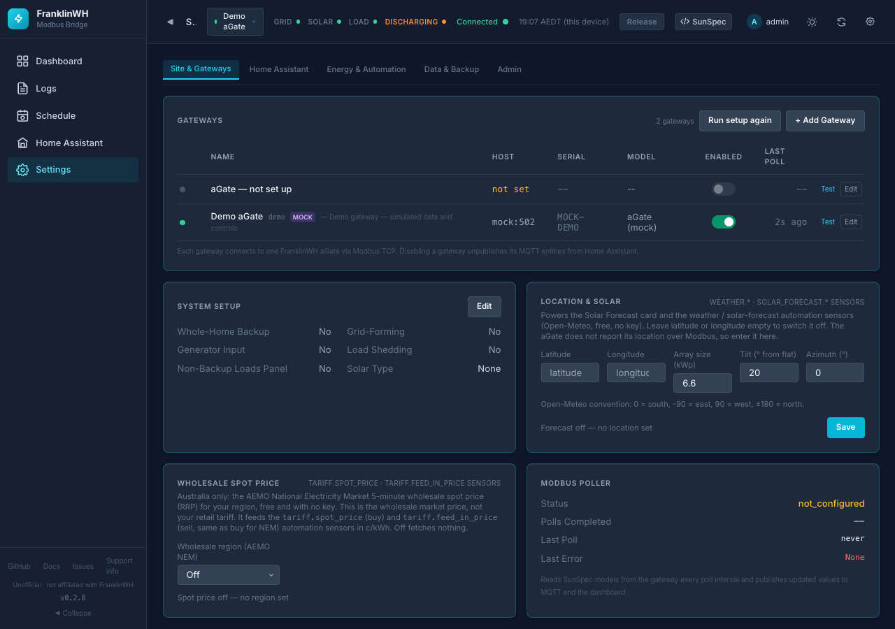 Site & Gateways, dark theme