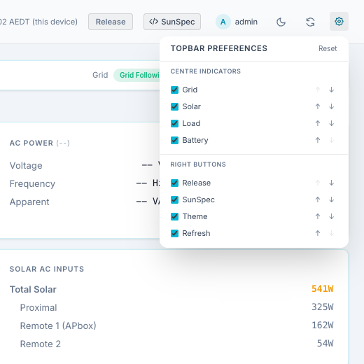 Top bar preferences